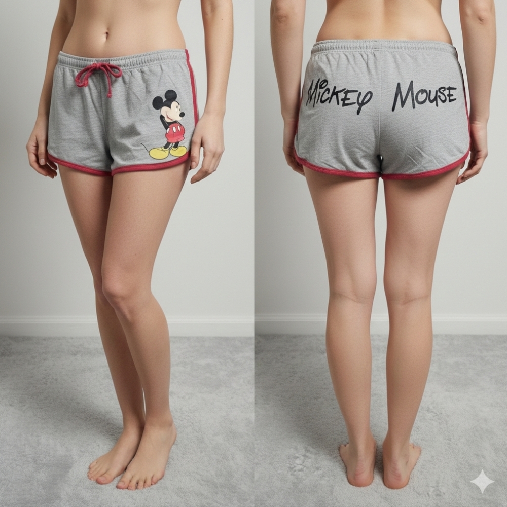 Disney Mickey Mouse Lounge Shorts Women XL Gray Pink Trim